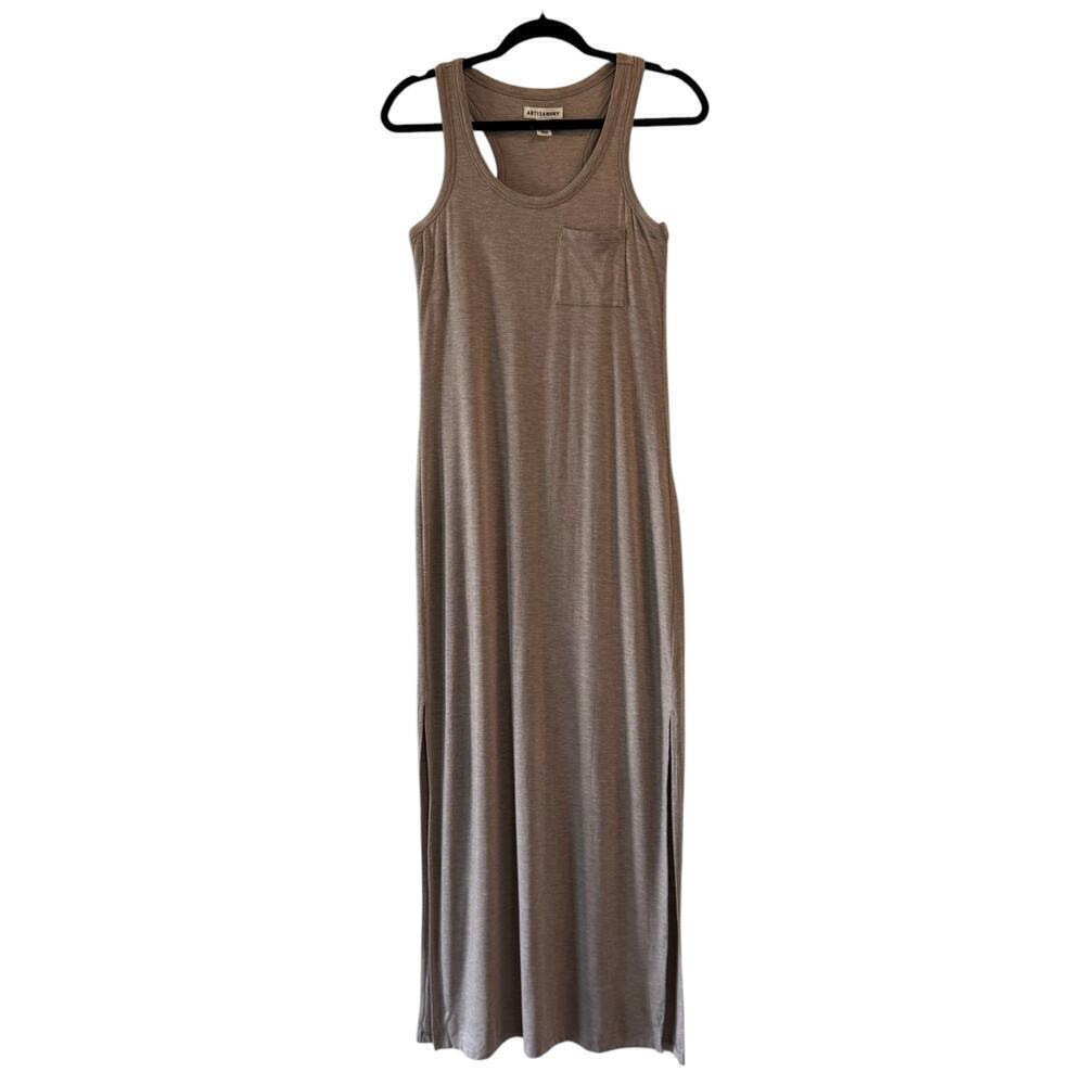 Artisan NY Sleeveless Tank Rayon Blend Maxi Dress Side Slit Dark Taupe, Wm's XS - Picture 3 of 7